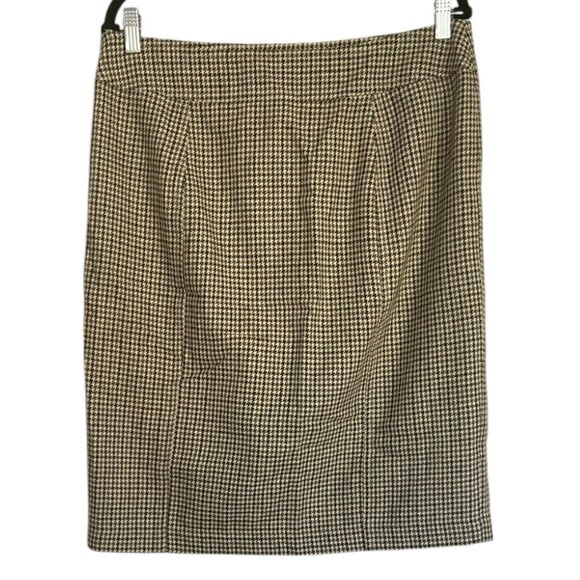 Women's Ann Taylor Brown/Green Houndstooth Wool Blend Skirt Size 12 - Picture 2 of 4